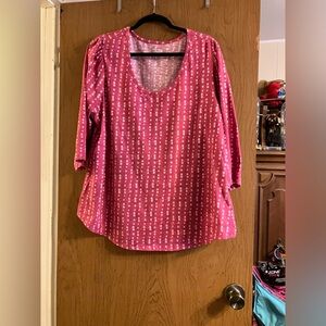 Lane Bryant NWOT Size 18/20 Pink and White 3/4 Sleeved Blouse